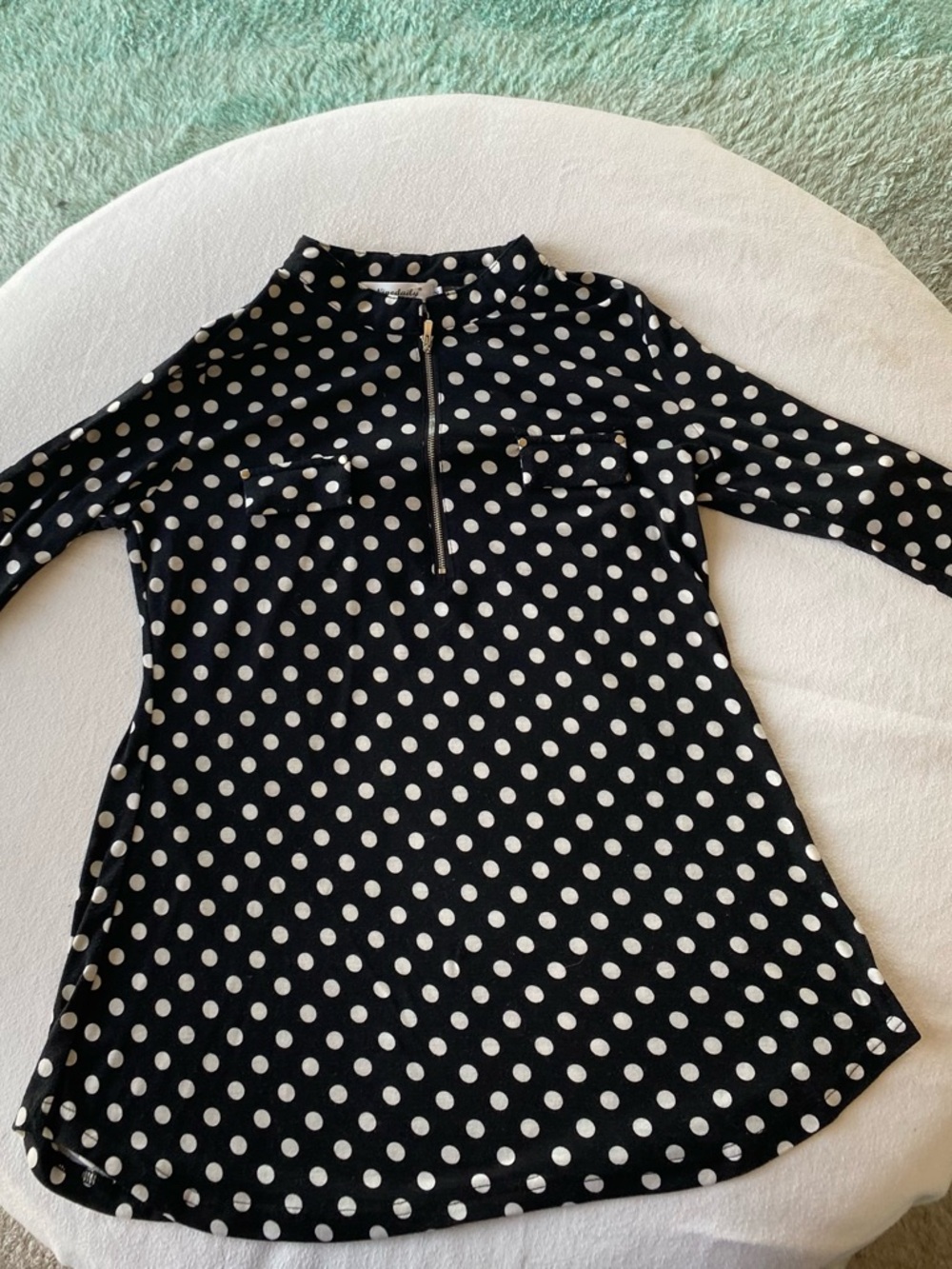 Women's Black & White Polka Dot Zip-Neck Top